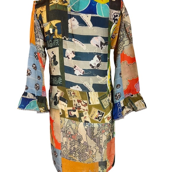 Johnny Was Vera Tunic Cupra Rayon Boho Asian Rare Split Neck Top XXS. NWT - Picture 3 of 9